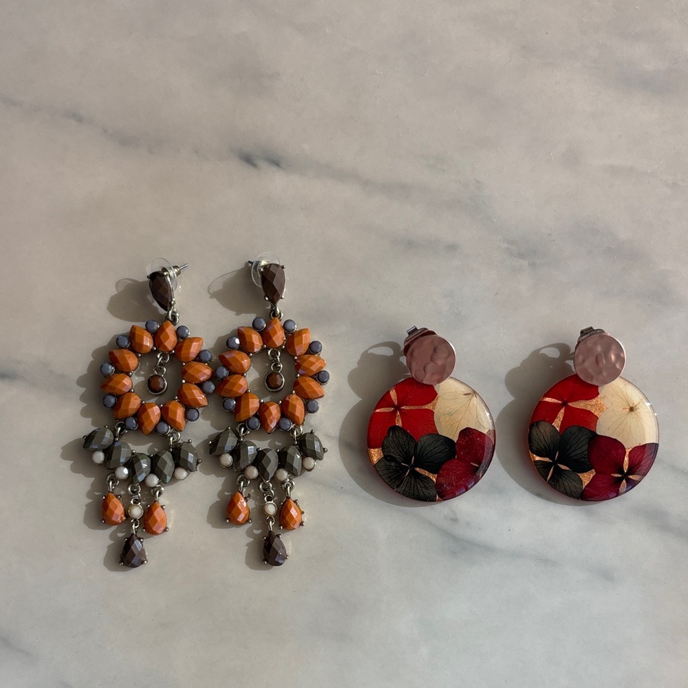 Orange and Red Earrings Sets (long / floral)